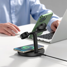 3in1 Stand Induktionsladdare för iPhone Apple Titta på airpods + USB-C 1M kabel svart