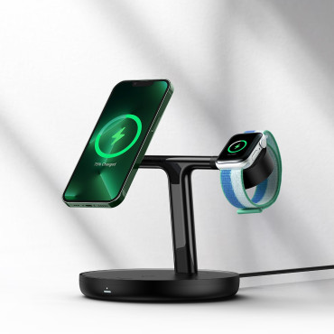 3in1 Stojalo indukcijskega polnilnika za iPhone Apple Oglejte si AIRPODS + USB-C 1M KABELNA ČRNA