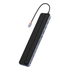 12W1 HUB USB-A NOTBOOD Stapter USB-A DP HDMI SD TF RJ45 3.5mm Jack PD 100W pelēks