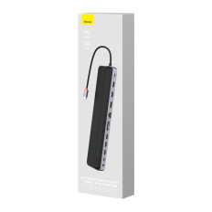 12W1 HUB USB-A NOTBOOD Stapter USB-A DP HDMI SD TF RJ45 3.5mm Jack PD 100W pelēks