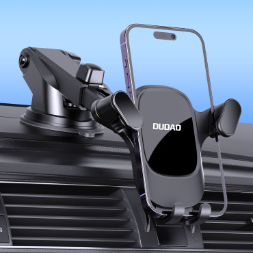 Suporte de carro para o telefone no cockpit. Placa de distribuição. Preto