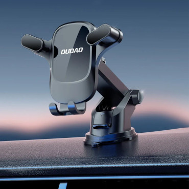 Autohouder voor de telefoon op cockpit. Distributiebord. Zwart