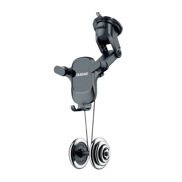 Autohouder voor de telefoon op cockpit. Distributiebord. Zwart