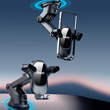 Autohouder voor de telefoon op cockpit. Distributiebord. Zwart