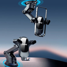 Autohouder voor de telefoon op cockpit. Distributiebord. Zwart