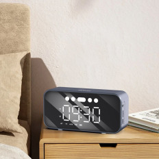 6W1 Oglejte si budilka FM radio Bluetooth zvočnik AUX Card Reader TF SD srebro