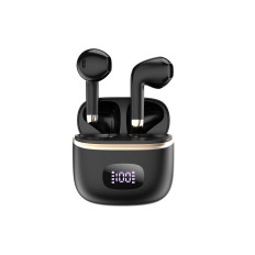 Fones de ouvido sem fio de TWS com exposição de LED preta