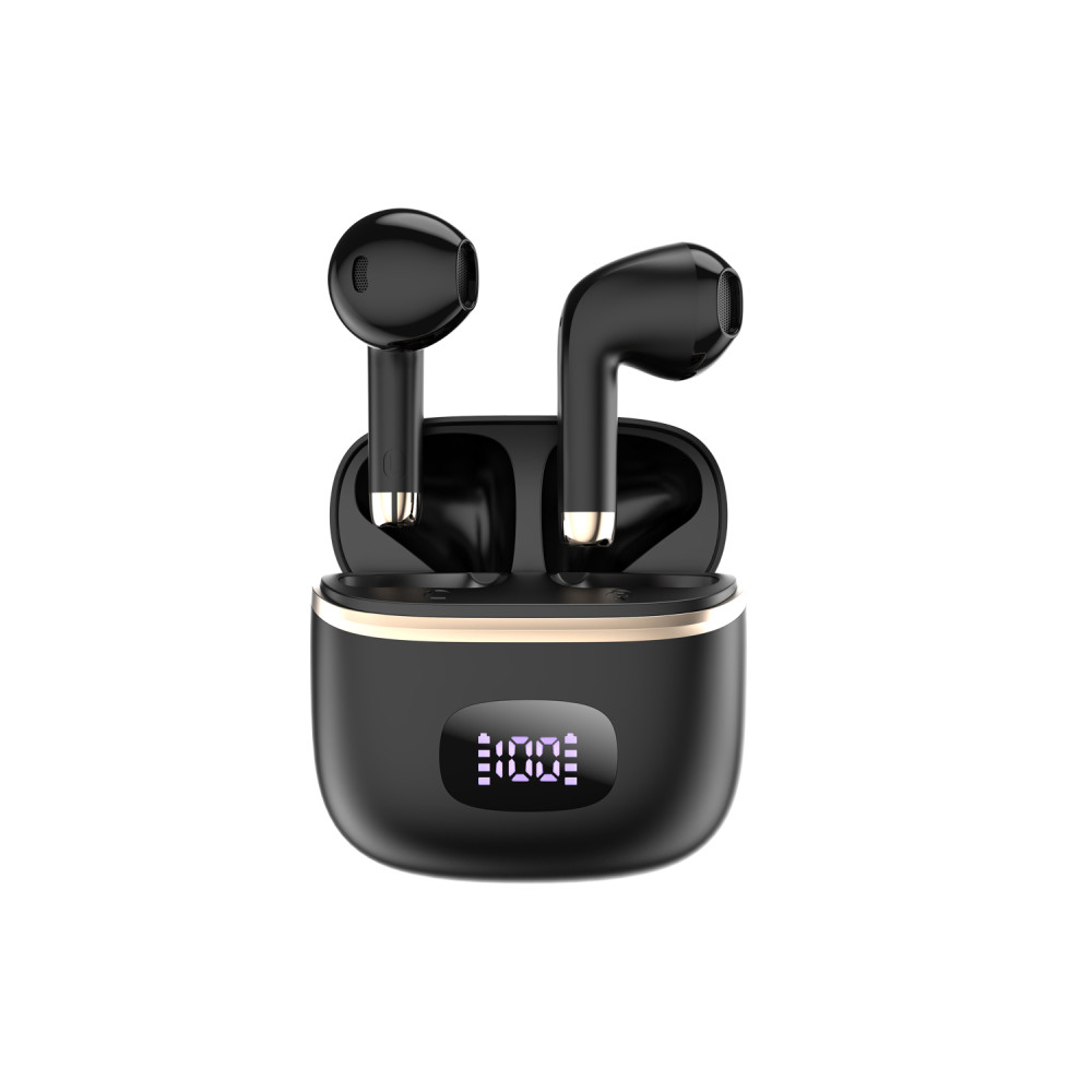 Fones de ouvido sem fio de TWS com exposição de LED preta