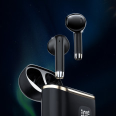 Fones de ouvido sem fio de TWS com exposição de LED preta