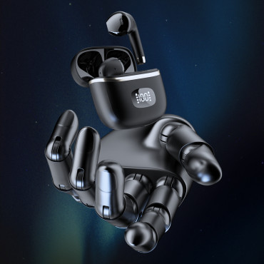 TWS wireless headphones with black LED display