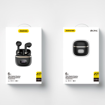 Fones de ouvido sem fio de TWS com exposição de LED preta