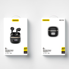 Fones de ouvido sem fio de TWS com exposição de LED preta