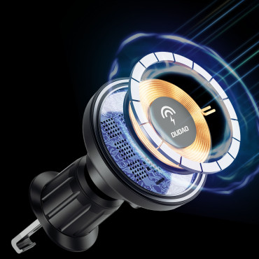 Μαγνητική λαβή σε ένα ελεγκτικό εξαερισμού με ένα μαύρο φορτωτή Magsafe 15W