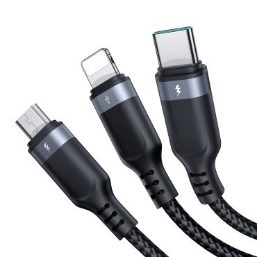 3in1 cabo USB multi-uso da série multi-uso para iluminação USB-C micro USB 30cm preto