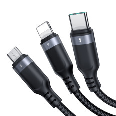 3in1 cabo USB multi-uso da série multi-uso para iluminação USB-C micro USB 30cm preto