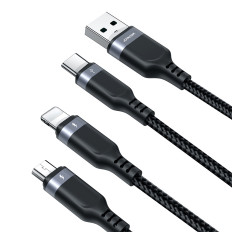 3in1 kábel USB többhasználatú sorozatú kábel Villámhoz USB-C Micro USB 30cm fekete