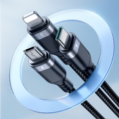 3in1 cabo USB multi-uso da série multi-uso para iluminação USB-C micro USB 30cm preto