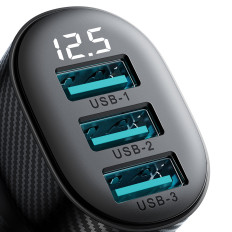 Carregador de carro 3.4a com 3x Display USB Preto