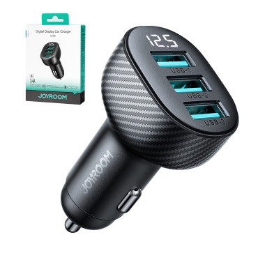 Carregador de carro 3.4a com 3x Display USB Preto