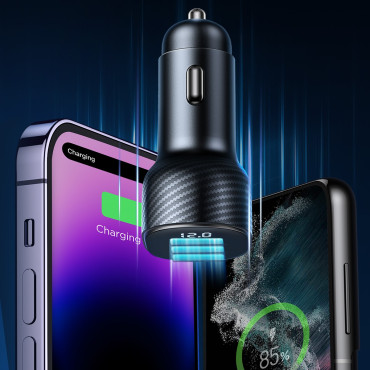 3.4a Auto lādētājs ar 3x USB displeju melns