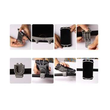 Περιστροφική σιλικόνη κάτοχος ποδηλάτου στο τηλέφωνο με αποσπώμενο κλιπ