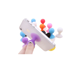 Alça de silicone para um telefone com uma ventosa com uma cabeça roxa redonda