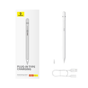 Stylus stylus till iPad med aktivt ersättningsspets smidig skrivning 2 + USB-A-kabelvit