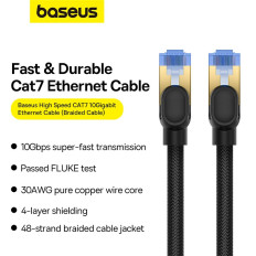 Gyors hálózati kábel LAN RJ45 CAT.7 10Gbps fonott 15m fekete