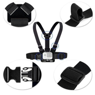 Harvas para uma câmera esportiva GoPro e um telefone para fixação no peito