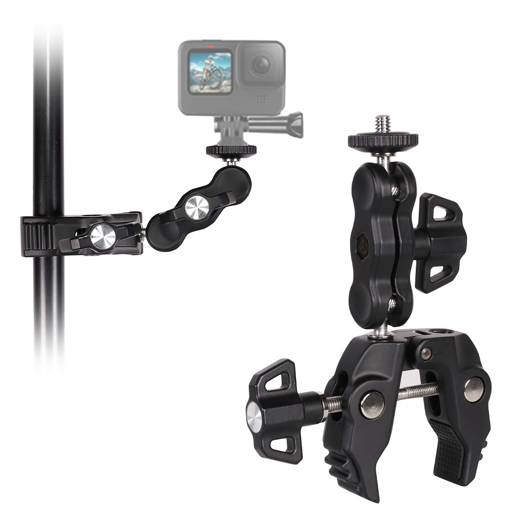 Klämhandtag på kameran och en goprosportkamera