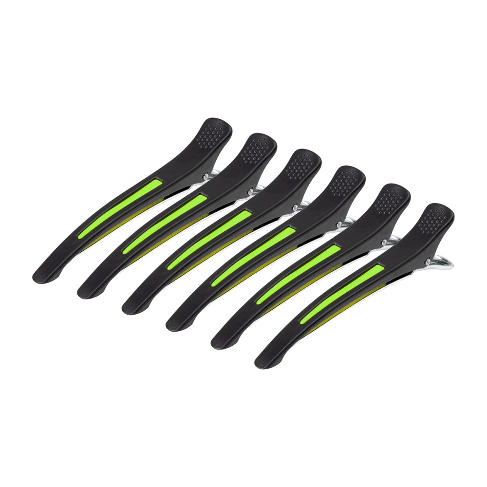 Svorky kadernícke sponky na vlasy e-13 6 ks 11,5 cm mix neon — zobrazené spolu