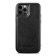 Caso coberto com a pele natural para o iphone 12 pro máximo cera de óleo de couro preto