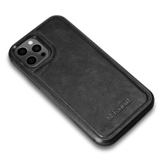 Caso coberto com a pele natural para o iphone 12 pro máximo cera de óleo de couro preto