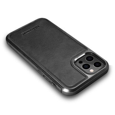 Caso coberto com a pele natural para o iphone 12 pro máximo cera de óleo de couro preto