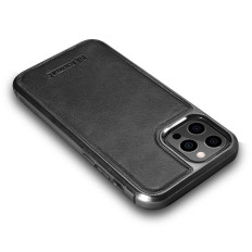Caso coberto com a pele natural para o iphone 12 pro máximo cera de óleo de couro preto