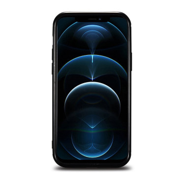 Caso coberto com a pele natural para o iphone 12 pro máximo cera de óleo de couro preto