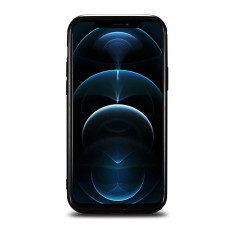 Caso coberto com a pele natural para o iphone 12 pro máximo cera de óleo de couro preto