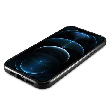 Caso coberto com a pele natural para o iphone 12 pro máximo cera de óleo de couro preto