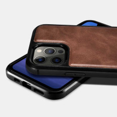 Caso coberto com a pele natural para o iphone 12 pro máximo cera de óleo de couro preto