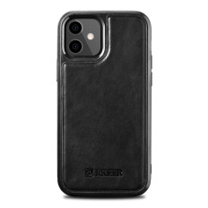 Cas couvert de peau naturelle pour iPhone 12 mini huile en cuir de cire noire