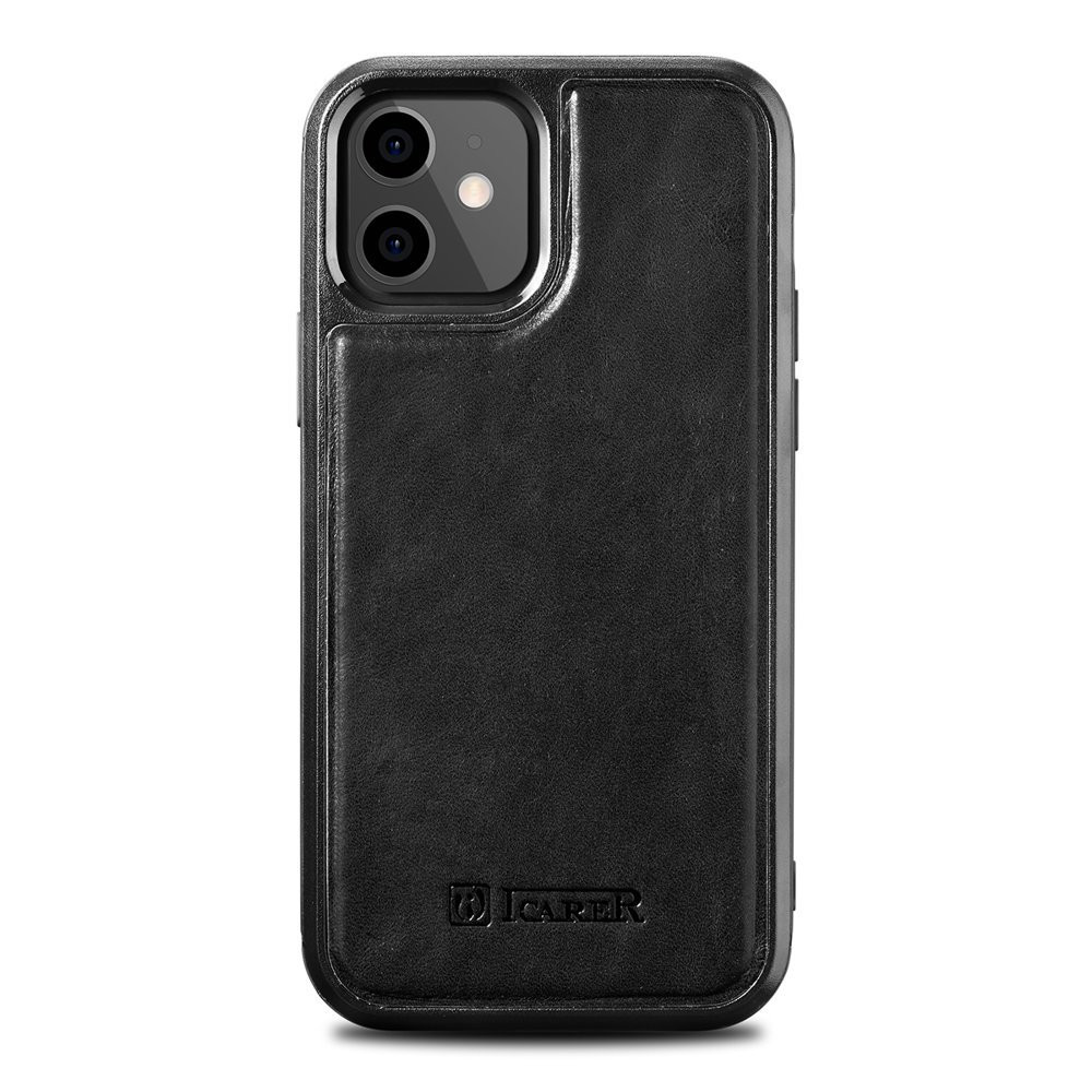 Fodral täckt med naturlig hud för iPhone 12 mini läder olja vax svart