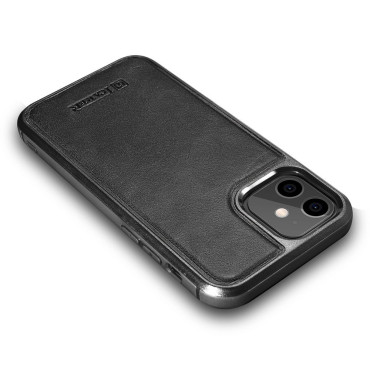 Fodral täckt med naturlig hud för iPhone 12 mini läder olja vax svart