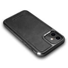 Fodral täckt med naturlig hud för iPhone 12 mini läder olja vax svart