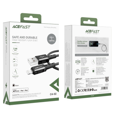 Cabo MFI de cabo para iPhone USB - Relâmpago 2.4a 1.8m Preto
