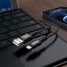 Kabeļu MFI kabelis uz iPhone USB - Zibens 2.4a 1.2m Black