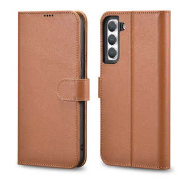 Kožené puzdro peňaženky pre Galaxy S22 + Kožené puzdro Peňaženky hnedé