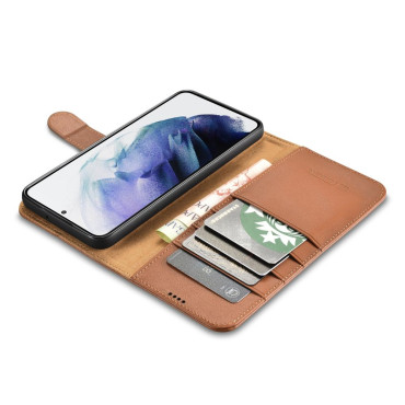 Kožené puzdro peňaženky pre Galaxy S22 + Kožené puzdro Peňaženky hnedé