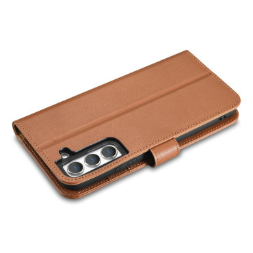 Kožené puzdro peňaženky pre Galaxy S22 + Kožené puzdro Peňaženky hnedé