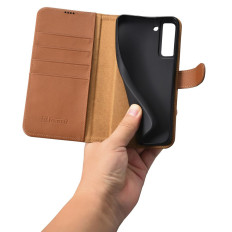 Kožené puzdro peňaženky pre Galaxy S22 + Kožené puzdro Peňaženky hnedé