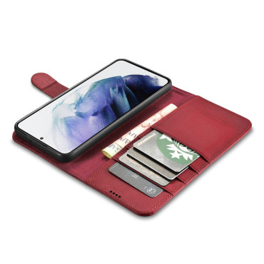 Kožené puzdro Peňaženka pre Galaxy S22 + Kožená peňaženka Burgundsko
